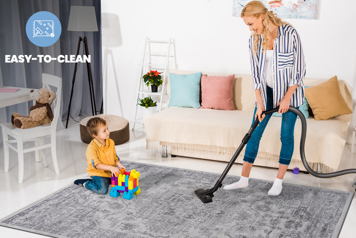 Marfi Collection Stain-Resistant Area Rug by HouseOfZazla; gray-toned patterned, durable on Tampa Home & Garden Store