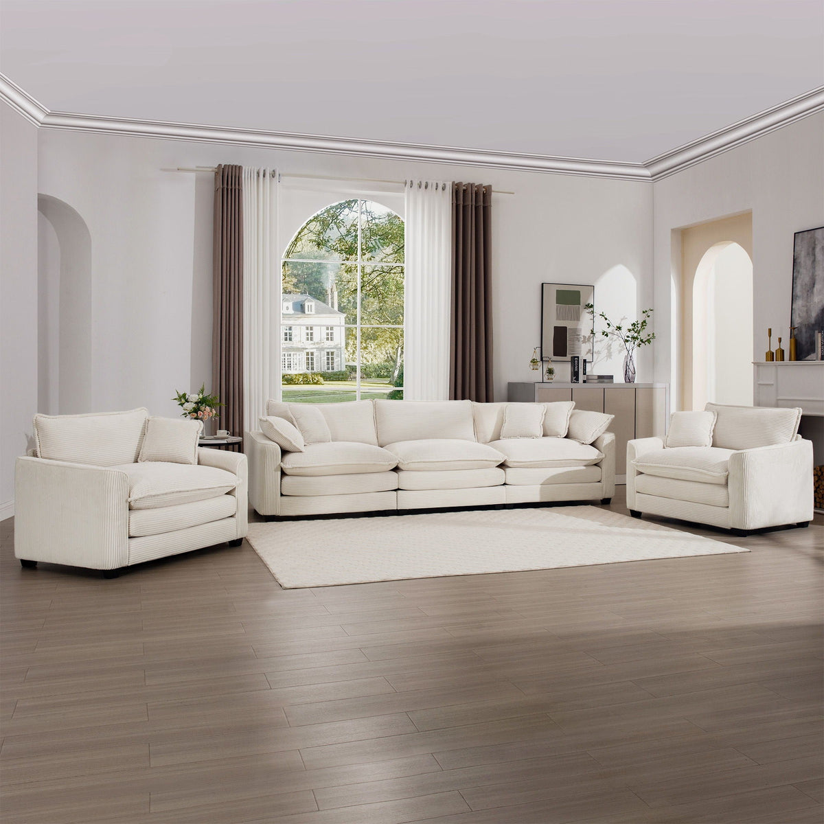 Elegant oversized ivory sectional sofa set with deep seats and flexible 3-piece layout on Tampa Home & Garden Store