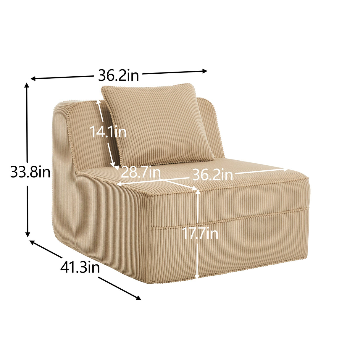Armless corduroy sofa with camel pillow, 36.2in wide by HouseOfZazla on Tampa Home & Garden Store