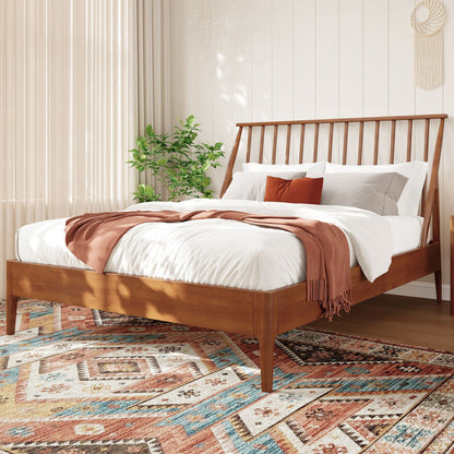 Bohemian platform bed with tall headboard in natural wood, HouseOfZazla on Tampa Home & Garden Store