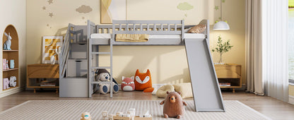Loft stairway bed with slide, 2 drawers, gray finish, HouseOfZazla on Tampa Home & Garden Store