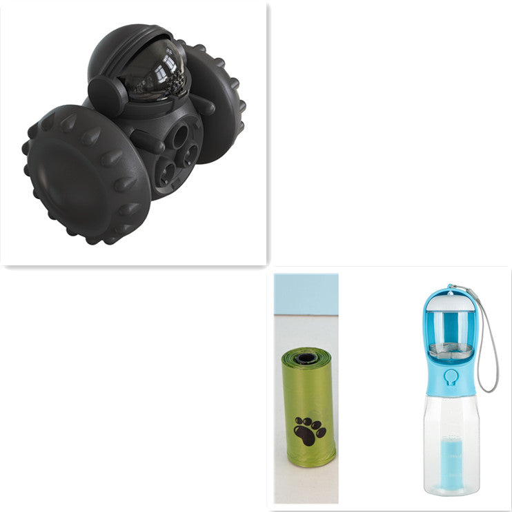 3-piece dog toy set: black spiked interactive balance car green treat roller blue bottle feeder on Tampa Home & Garden Store