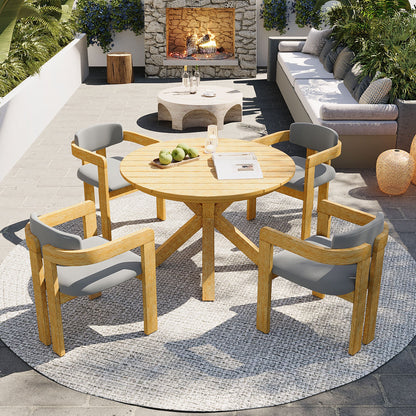 Outdoor Acacia Wood Round Dining Set and Chairs