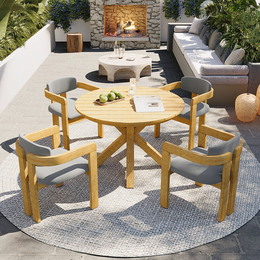 Outdoor Acacia Wood Round Dining Set and Chairs