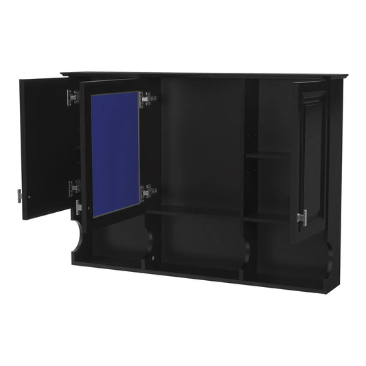 Modern black wall-mounted medicine cabinet with open shelves and adjustable interior on Tampa Home & Garden Store