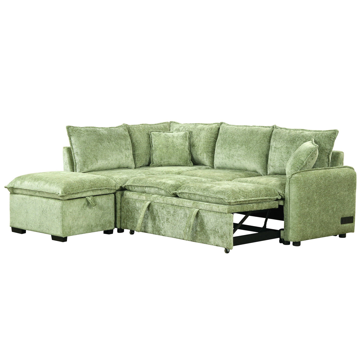 Sleeper sectional sofa in green velvet with chaise and cushions on Tampa Home & Garden Store