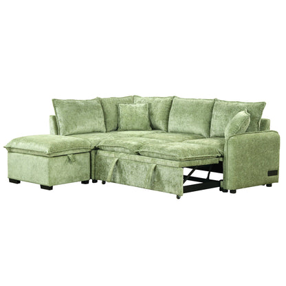 Sleeper sectional sofa in green velvet with chaise and cushions on Tampa Home & Garden Store