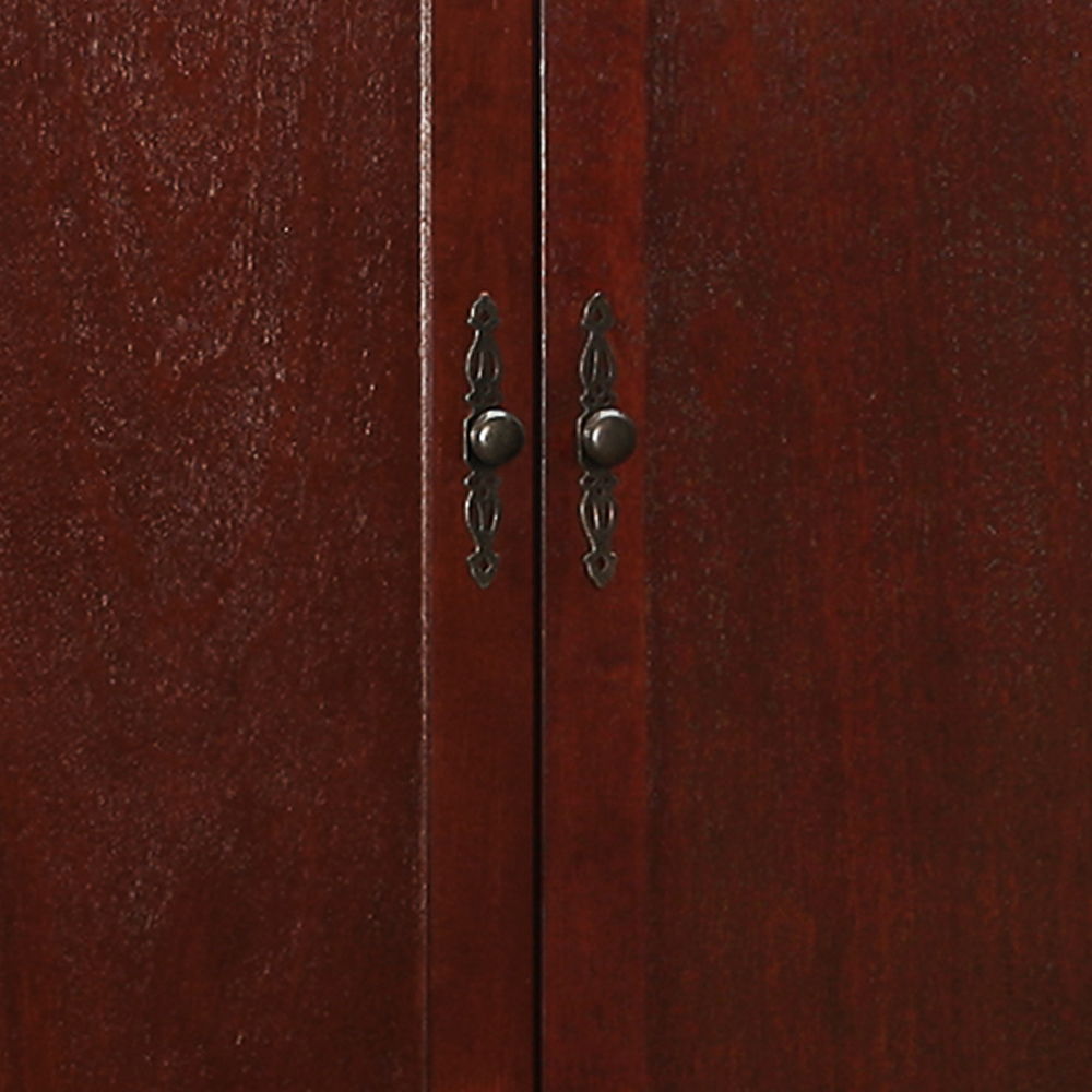 Traditional armoire with hanging bar in dark mahogany finish and ornate metal hardware on Tampa Home & Garden Store