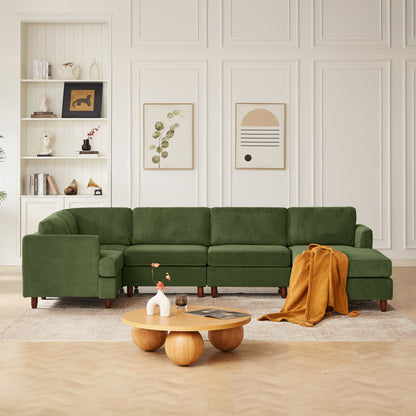 Modern Modular Sectional Couch HouseOfZazla in deep green corduroy, 3-piece modular sofa on Tampa Home & Garden Store