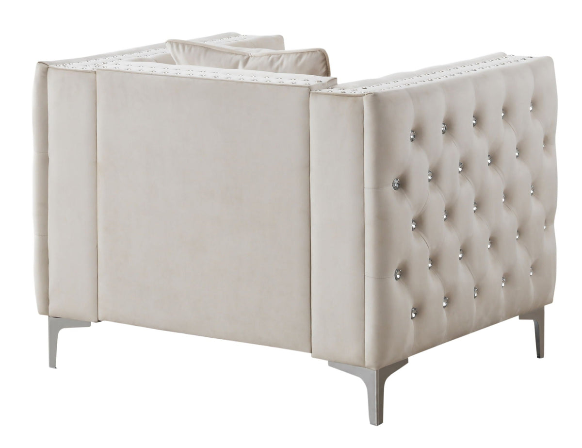 Tufted Arm Chair Paige by HouseOfZazla with diamond button tufting and metal legs on Tampa Home & Garden Store