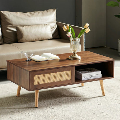 41.34in rattan coffee table with sliding storage, cane front on Tampa Home & Garden Store