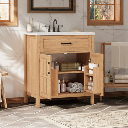 Walnut Bathroom Vanity With Sink and Storage