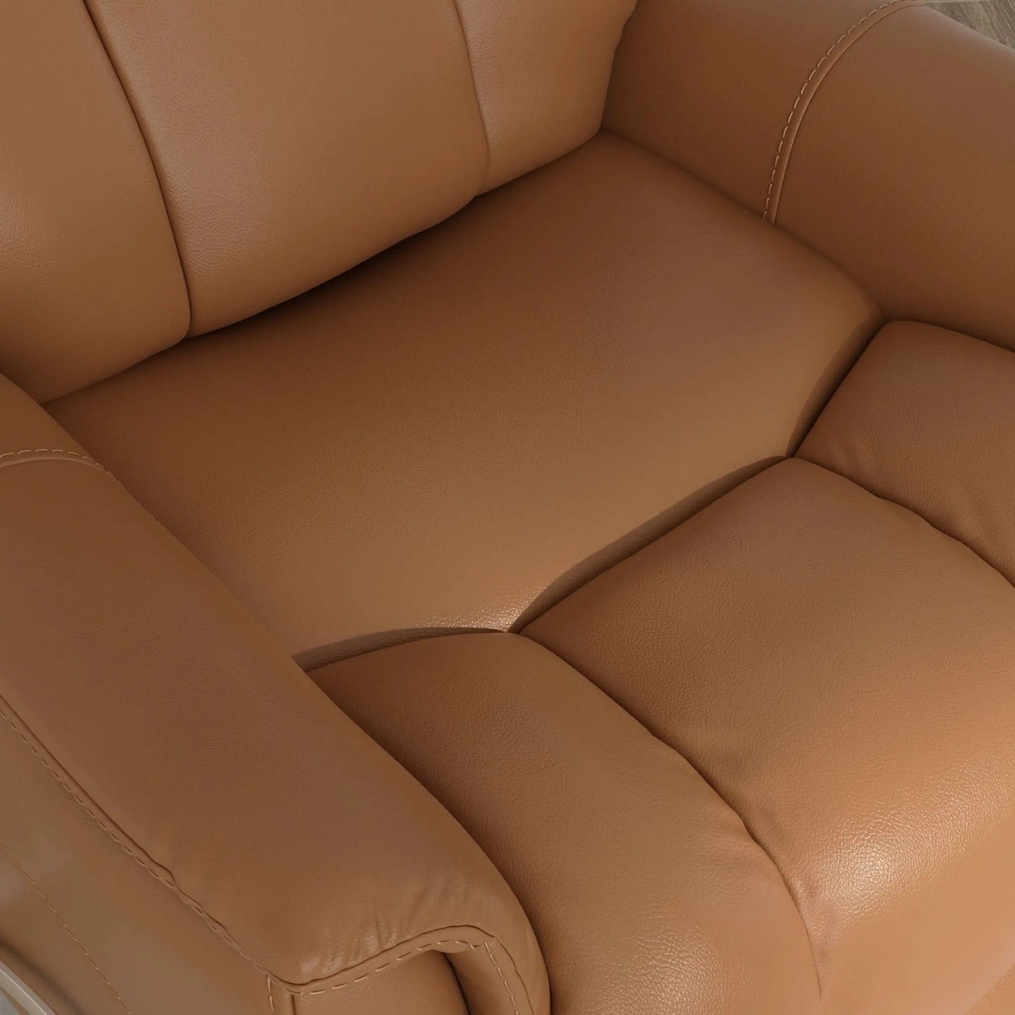 Bentley Swivel Glider Recliner tan leather close-up seat and back with visible stitching on Tampa Home & Garden Store