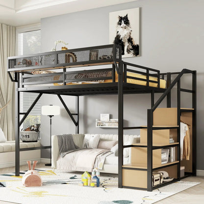 Queen Size Loft Bed with Stairs and Wardrobe