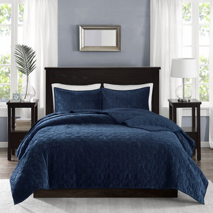 Navy Velvet King/Cal King Quilt Set with Geometric Stitching – 3 Piece by HouseOfZazla on Tampa Home & Garden Store
