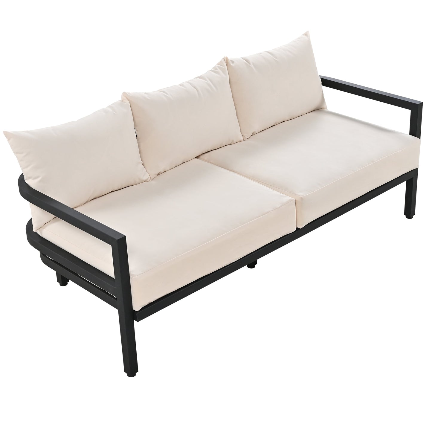 U_Style outdoor steel sofa set with beige cushions and black frame, HouseOfZazla patio furniture on Tampa Home & Garden Store