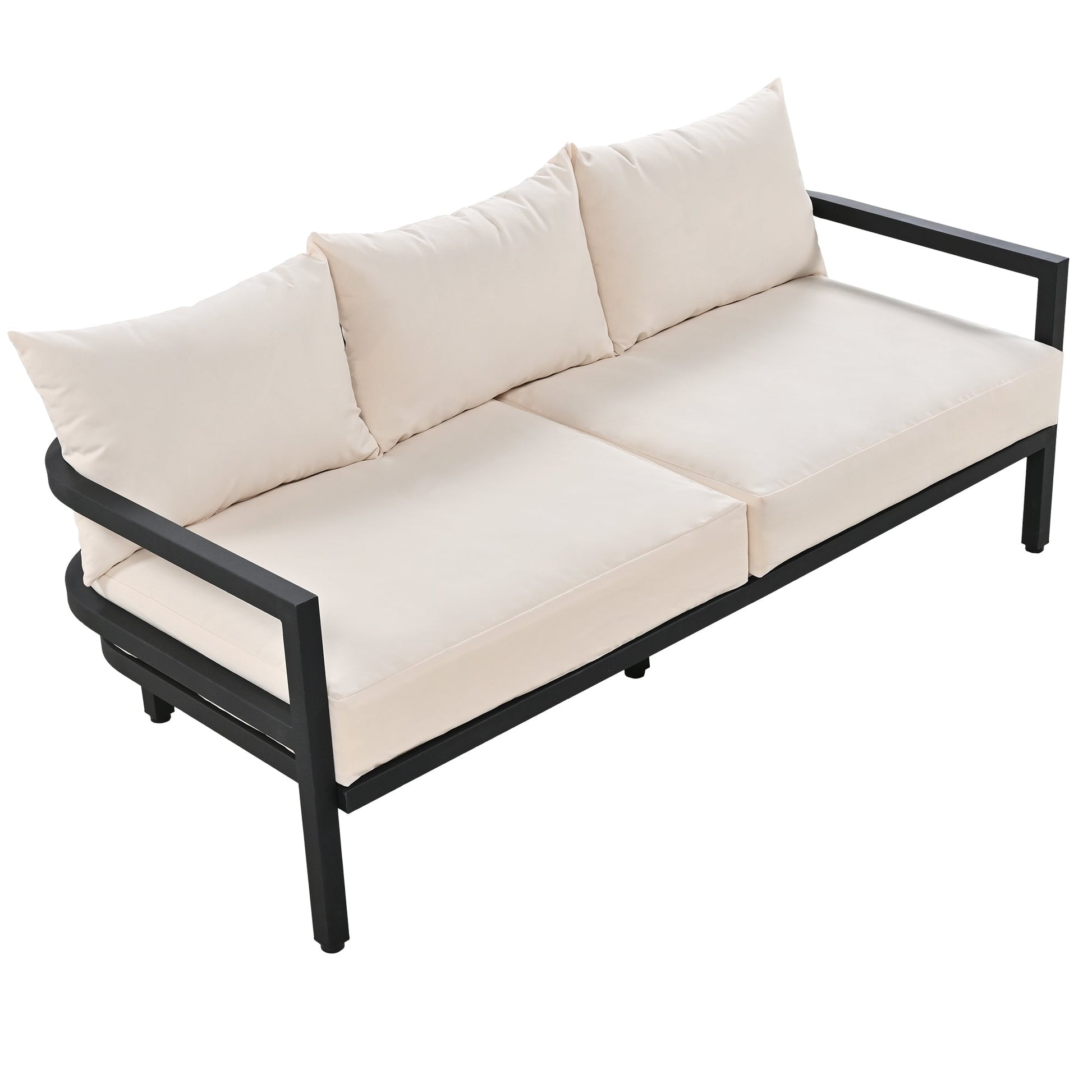 U_Style outdoor steel sofa set with beige cushions and black frame, HouseOfZazla patio furniture on Tampa Home & Garden Store