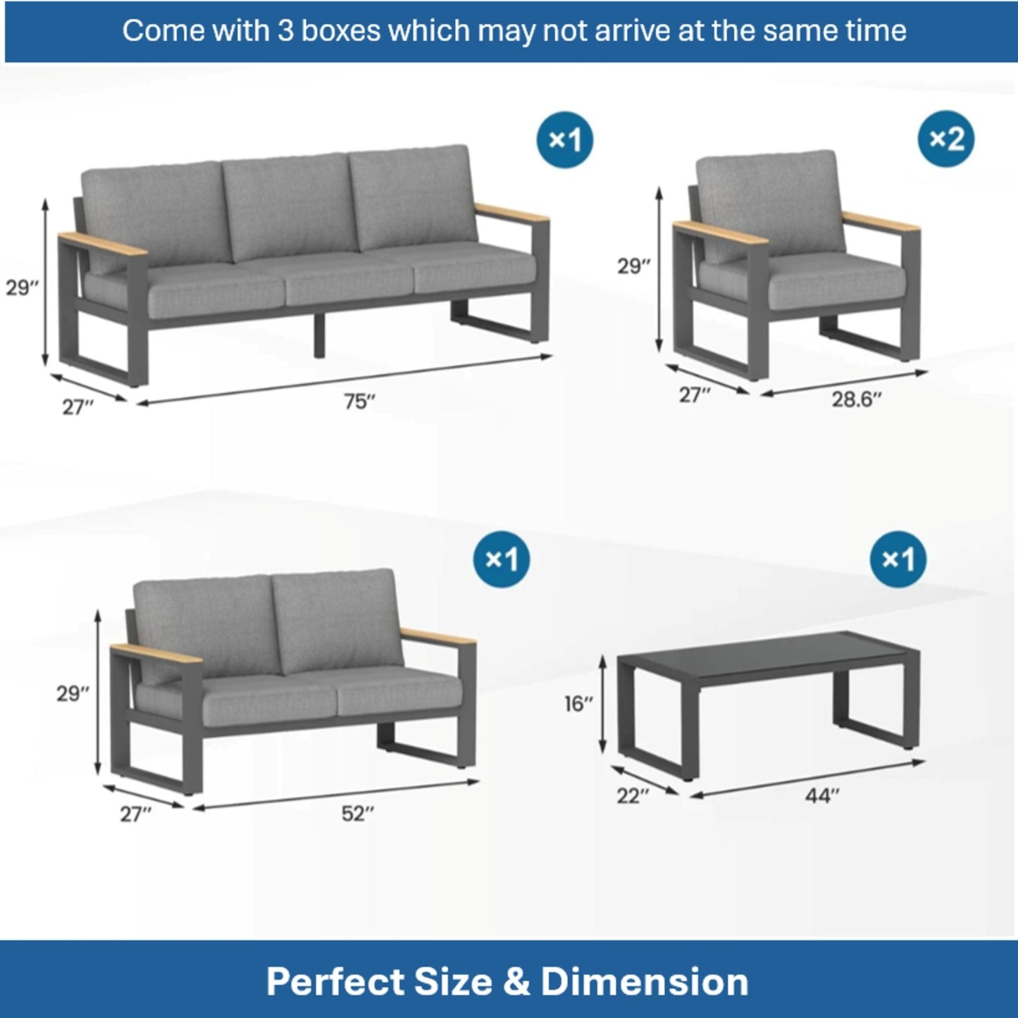 Modern Outdoor Sofa Set with the Coffee Table