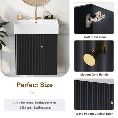 Compact Modern Floating Vanity with Ceramic Basin