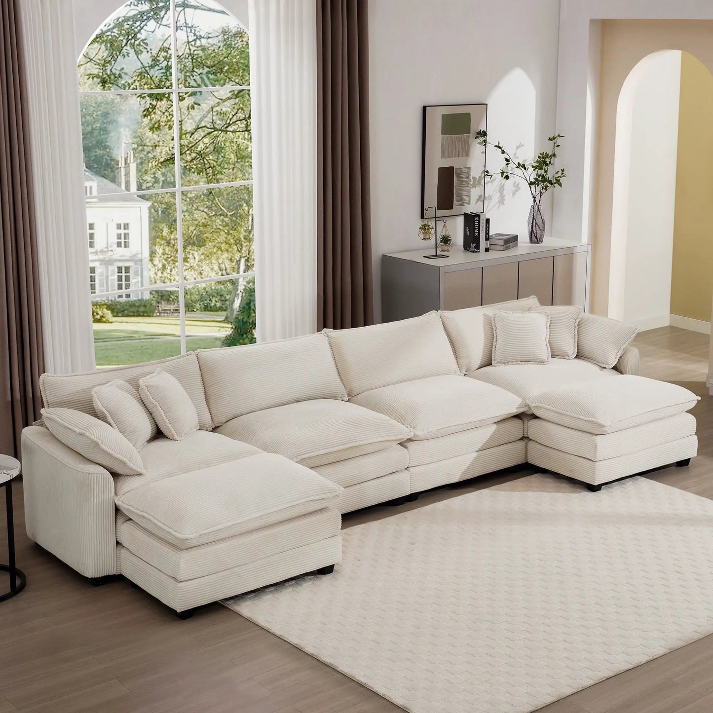 Modern oversized modular sofa with ottoman in tan fabric, deep seating; 3pc set on Tampa Home & Garden Store