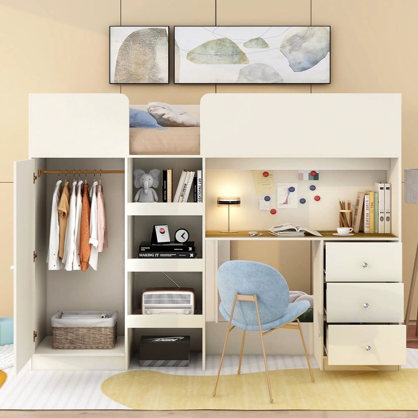 Loft Bed With Built In Wardrobe and Desk