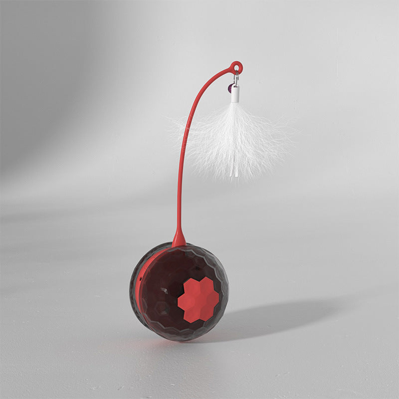 Cat chew toy with red wand, black textured ball and white feather tassel from Sell My Stuff on Tampa Home & Garden Store