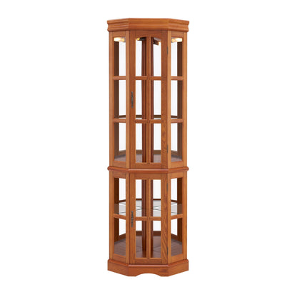 Corner curio cabinet with 5 glass shelves and lighting by HouseOfZazla in oak finish on Tampa Home & Garden Store