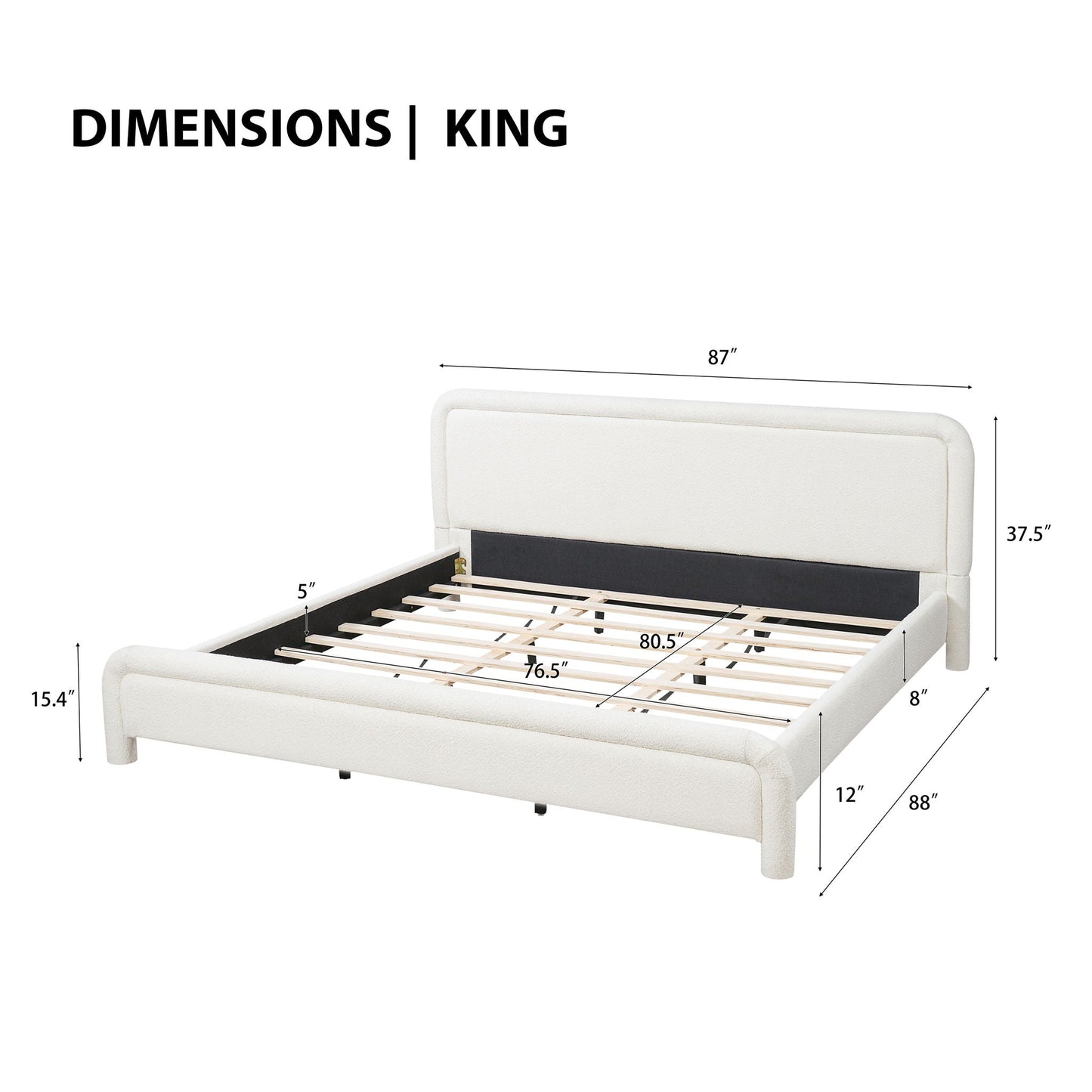 Modern Boucle Bed and Frame with Curved Headboard