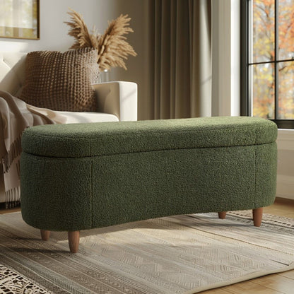 Flip Top Storage Bench in dark green textured upholstery with wooden legs by HouseOfZazla on Tampa Home & Garden Store