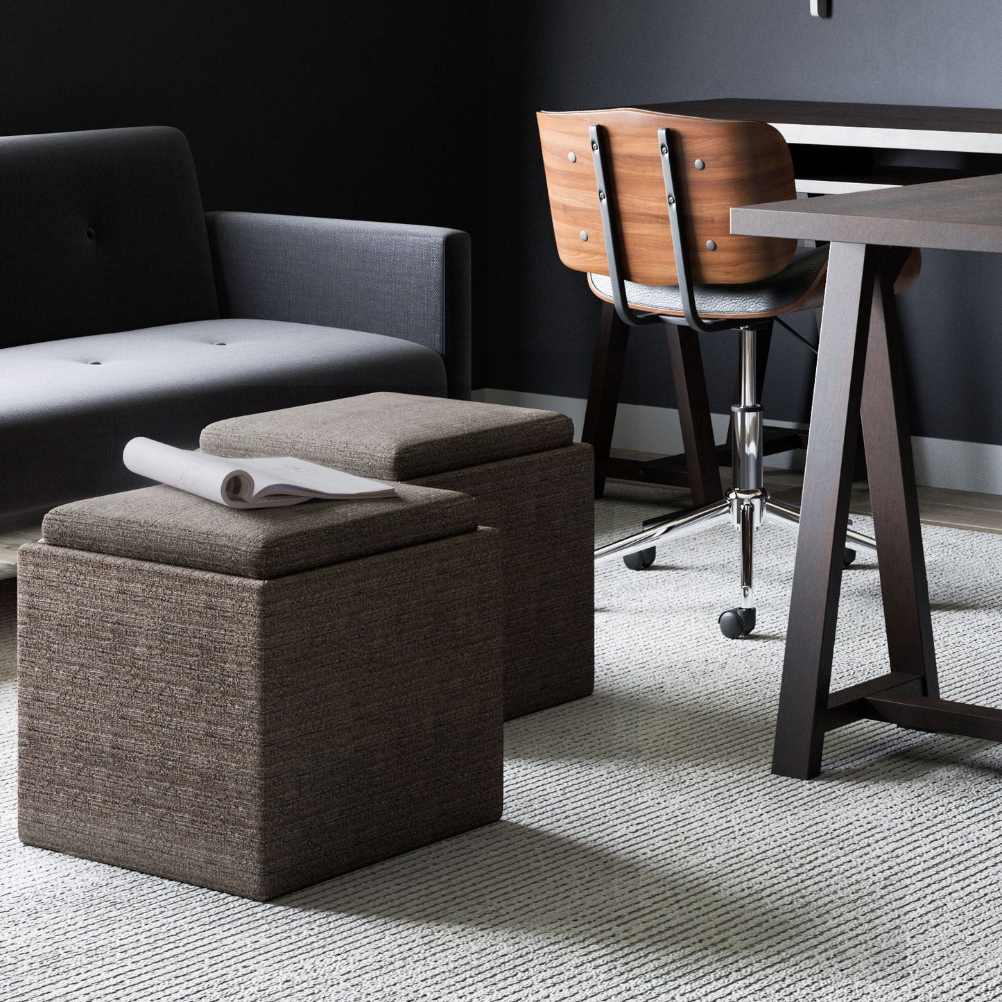 Rockwood Upholstered Cube Ottoman with Tray