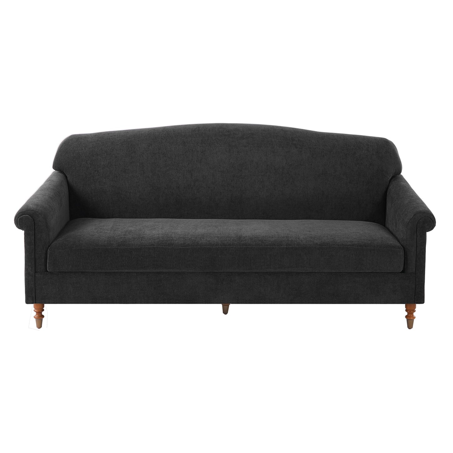 Loveseat 2-Seater with Rolled Arms, dark charcoal fabric, wooden legs, HouseOfZazla on Tampa Home & Garden Store