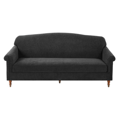 Loveseat 2-Seater with Rolled Arms, dark charcoal fabric, wooden legs, HouseOfZazla on Tampa Home & Garden Store