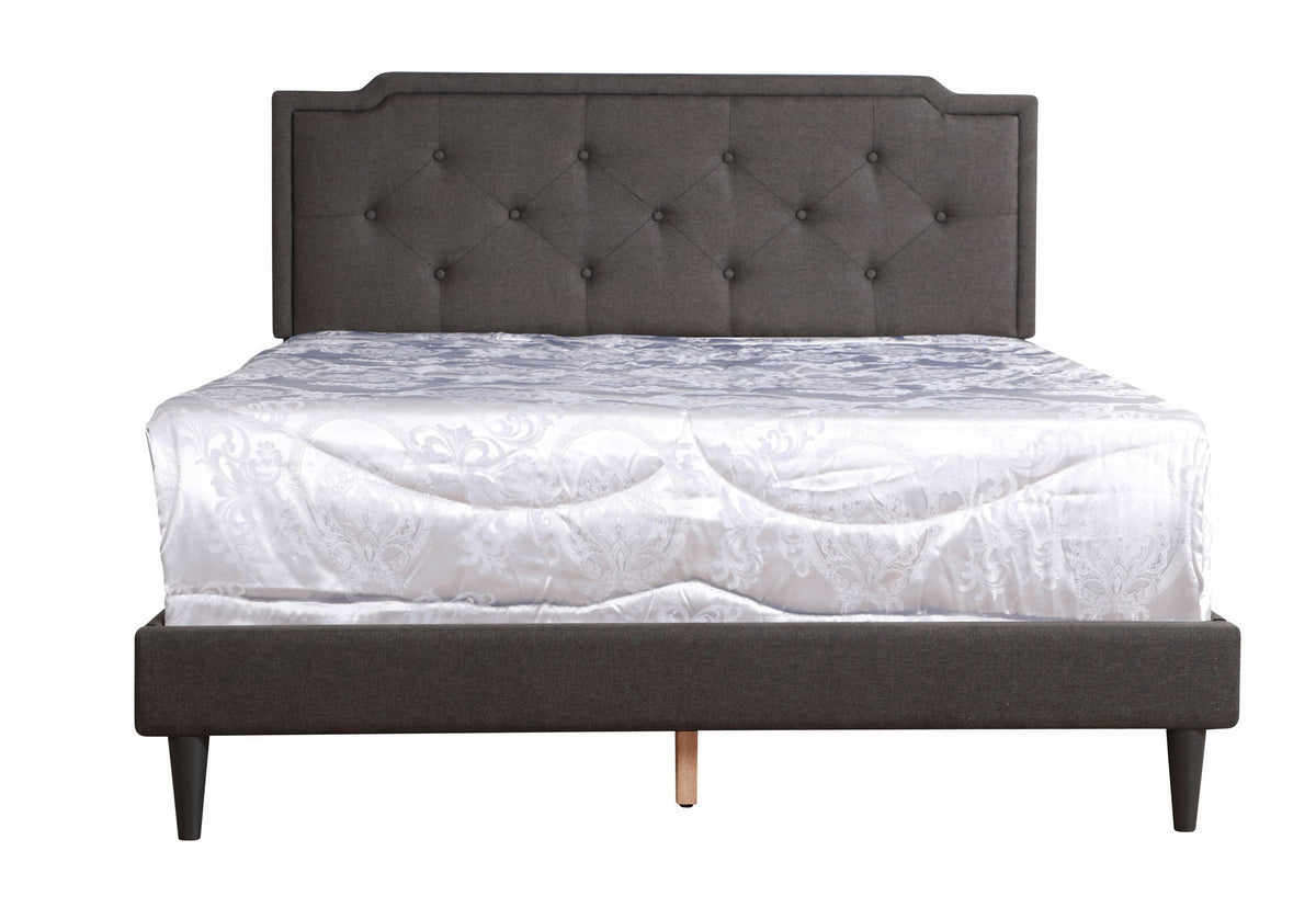 Button tufted upholstered bed with dark gray fabric headboard and diamond tufting on Tampa Home & Garden Store