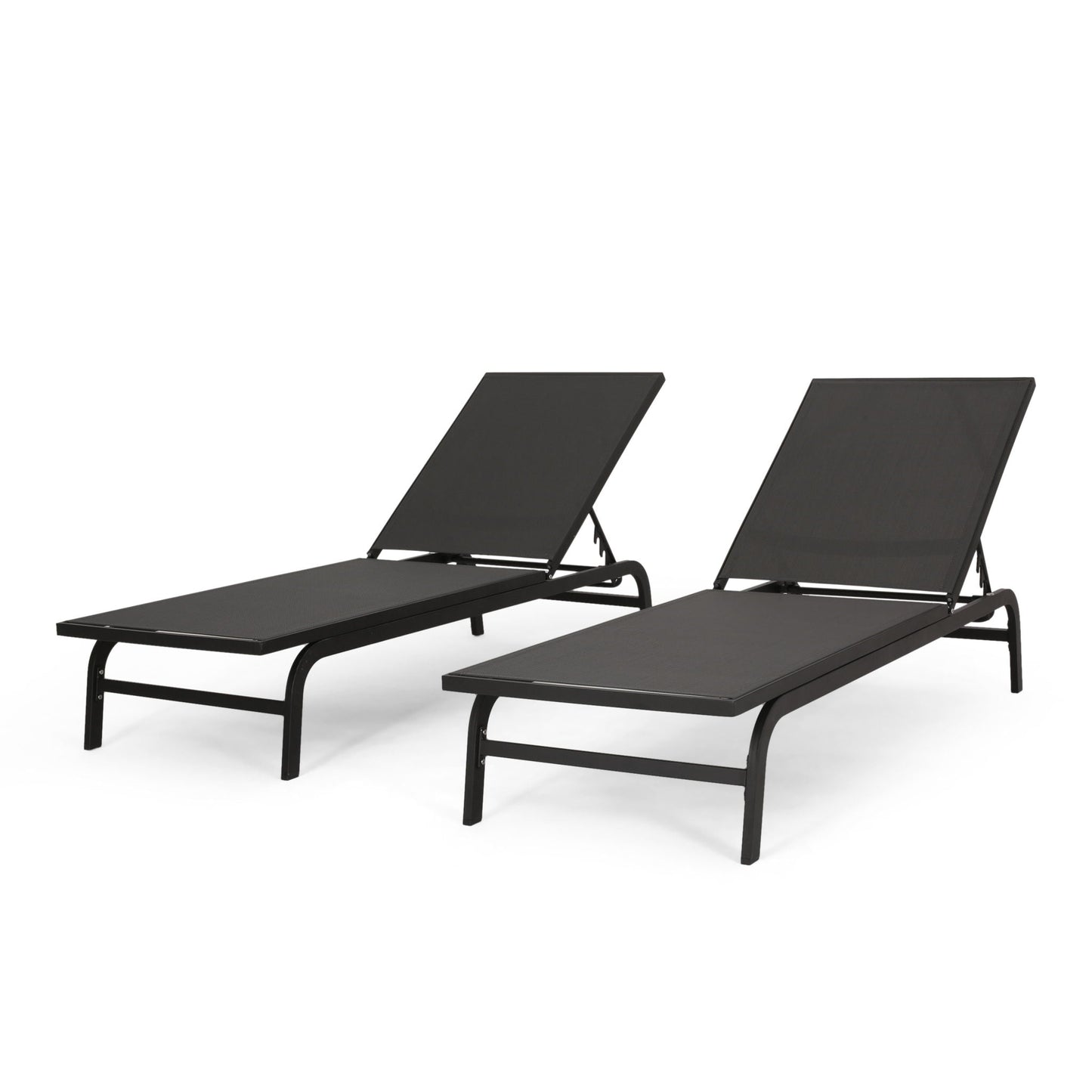 Finn Contemporary Chaise Lounge set of two by HouseOfZazla in black metal frame with mesh seating on Tampa Home & Garden Store