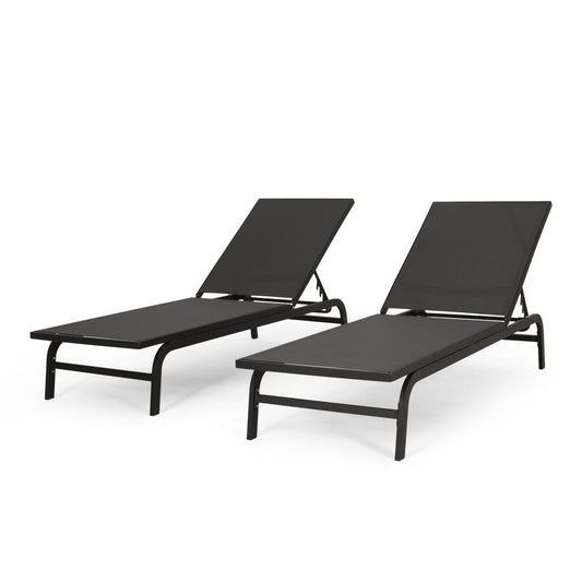 Finn Contemporary Chaise Lounge set of two by HouseOfZazla in black metal frame with mesh seating on Tampa Home & Garden Store