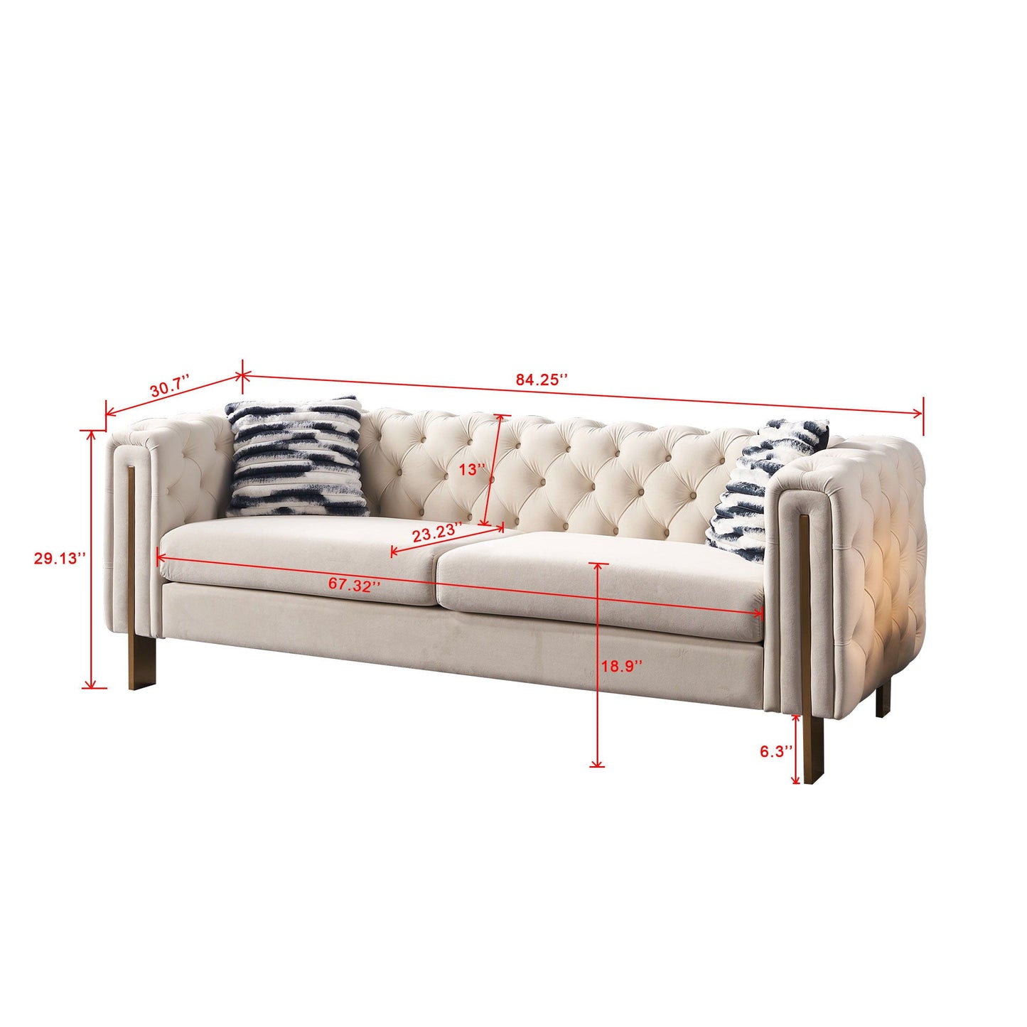 Modern Chesterfield Tufted Sofa and Metal Legs
