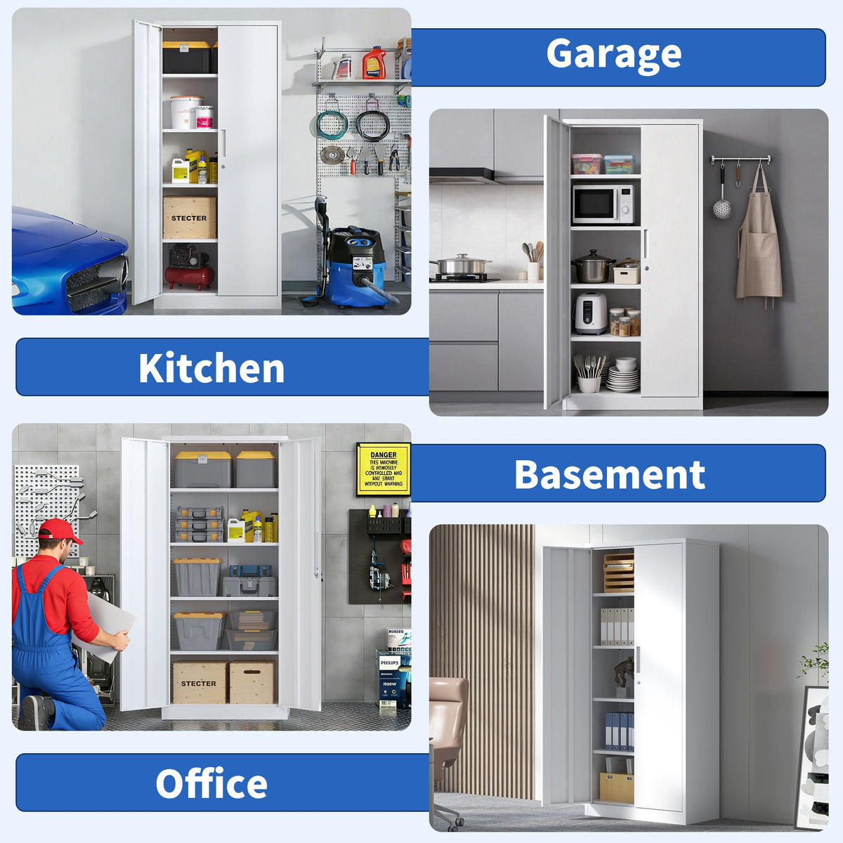 White steel garage storage cabinet with adjustable shelves and lock by HouseOfZazla on Tampa Home & Garden Store