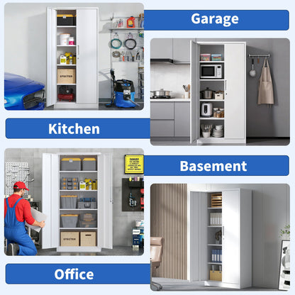 White steel garage storage cabinet with adjustable shelves and lock by HouseOfZazla on Tampa Home & Garden Store