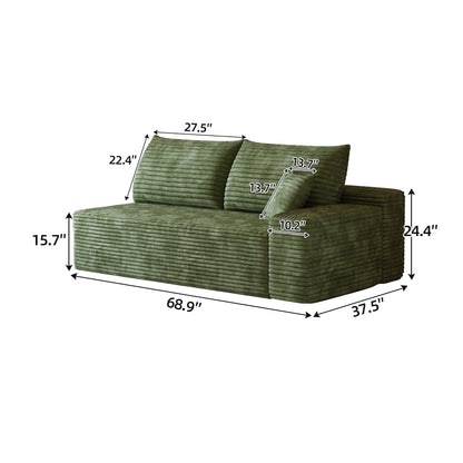 Stylish Green Three Seater Right Corduroy Sofa