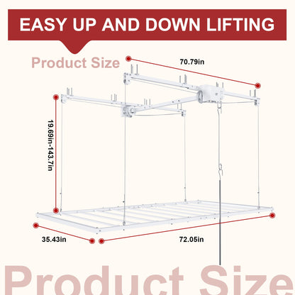 Overhead Garage Storage Rack with Crank System in white; 72.05in long by 35.43in wide on Tampa Home & Garden Store