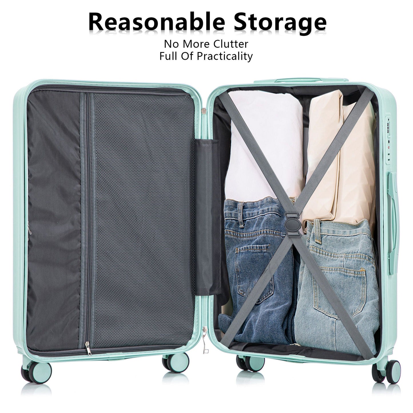 3-Piece Spinner Luggage Set HouseOfZazla mint teal 20/24/28in with combination locks on Tampa Home & Garden Store