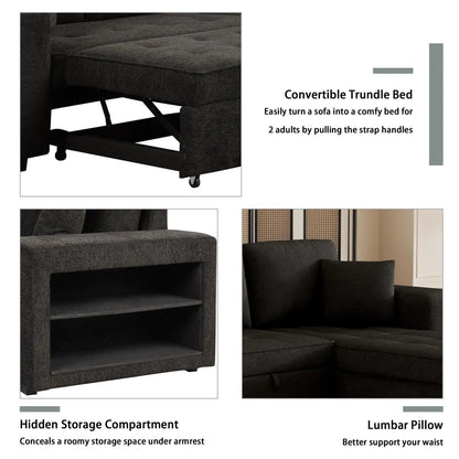 Modern L-shape 3-seat sectional sofa with hidden storage compartment in charcoal fabric on Tampa Home & Garden Store