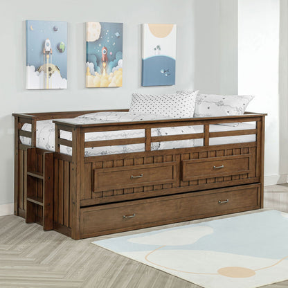 Starboard Captain's Bed With Trundle in brown wood with built-in drawers by HouseOfZazla on Tampa Home & Garden Store