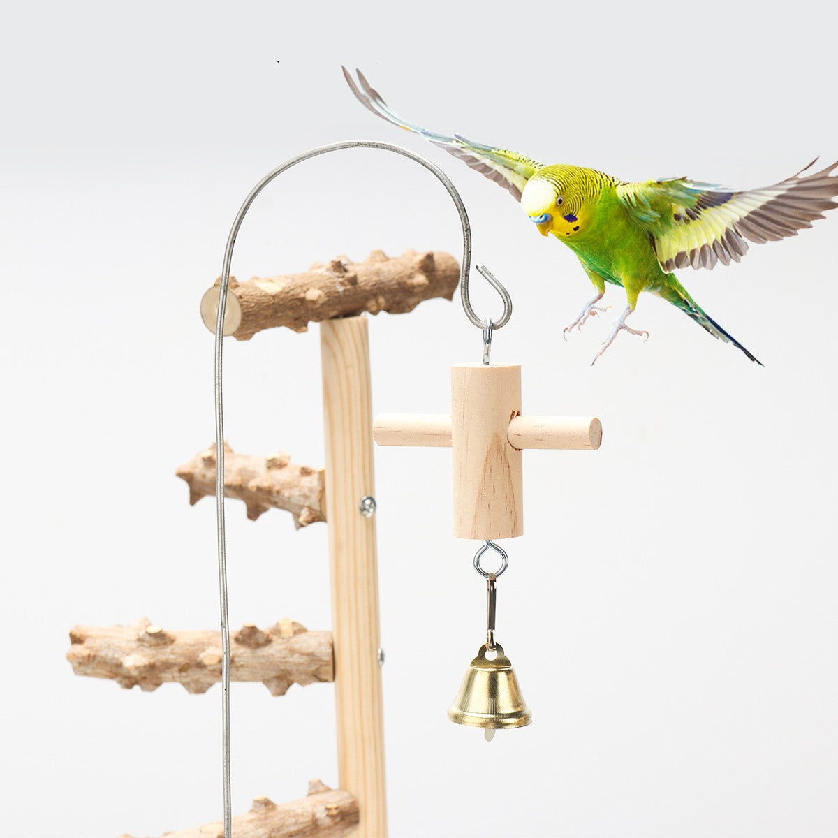 Bird Playground Stand solid wood with metal arch bell parakeet in flight Garden on Tampa Home & Garden Store