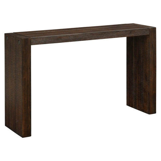 Modern design console table in dark brown solid wood with simple square legs on Tampa Home & Garden Store