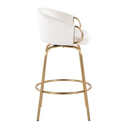 Claire Contemporary Counter Stools with Swivel, white upholstery and gold ring base, set of 2 on Tampa Home & Garden Store