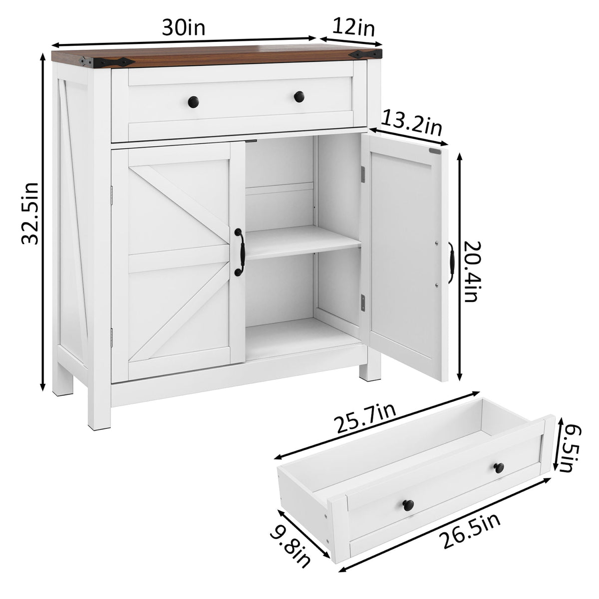 Farmhouse storage cabinet with drawer and adjustable shelf white wood top HouseOfZazla on Tampa Home & Garden Store