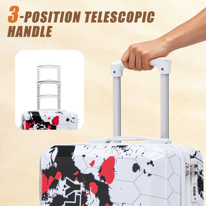 20 Inch PC Spinner Wheel Luggage with Combo Lock white hard case black red splat HouseOfZazla on Tampa Home & Garden Store