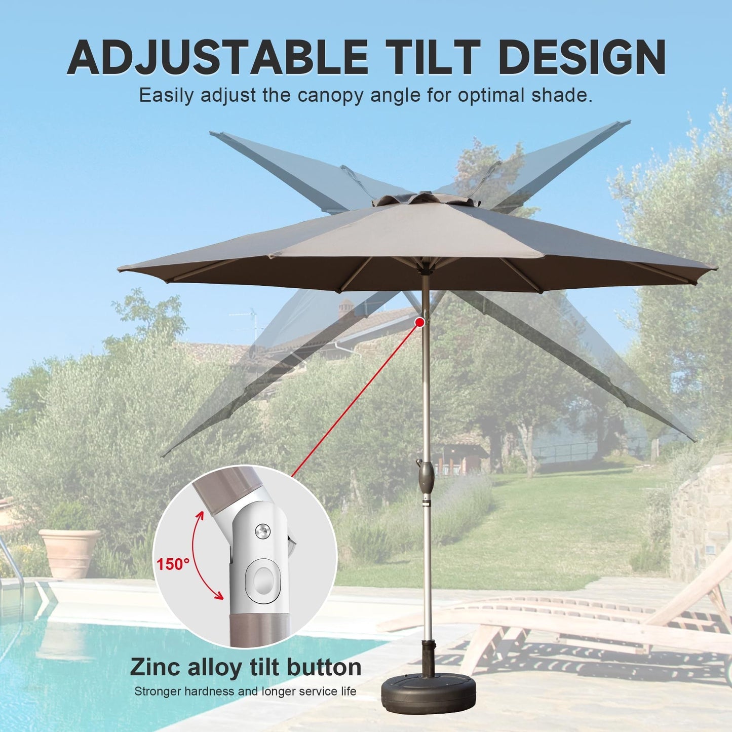 9 Foot Patio Umbrella With Crank And Tilt Option