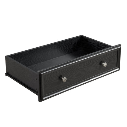 Modern black 5-drawer dresser with silver knob pulls for living room storage on Tampa Home & Garden Store